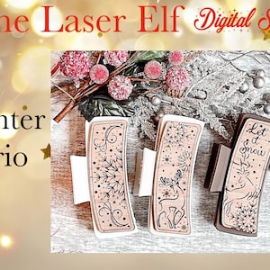 Snowflake Winter  Engrave Hair Clip Digital SVG Laser File for Glowforge and Other Lasers