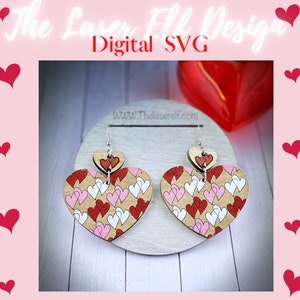 Zwei Herz Valentines Ohrring SVG Glowforge Laser SVG Datei * Rund oder Herz Form Optionen punkten oder gravieren *