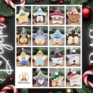 Friendly Stars Christmas Ornament FULL SET  of 15 Digital Laser SVG File