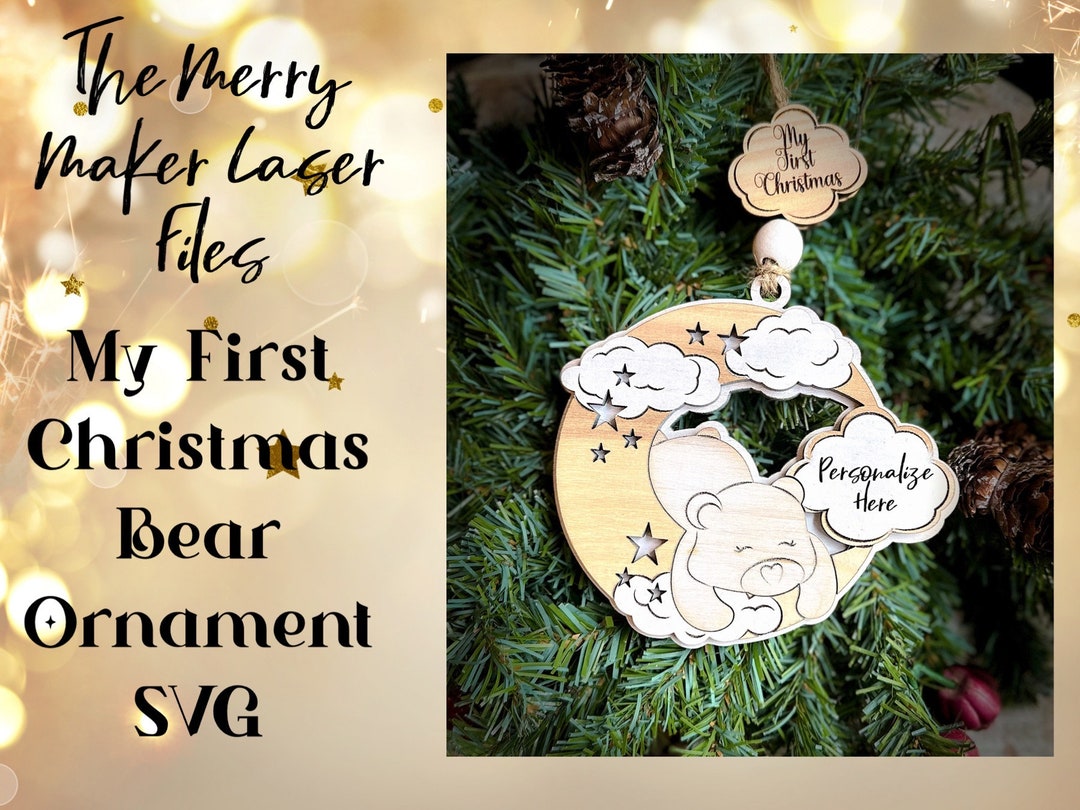 My First Christmas Bear on the Moon Ornament SVG Laser File Etsy
