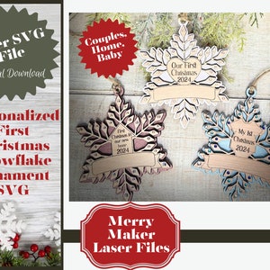 Flocon de neige Life First 2024 Ornement de Noël personnalisable Fichier laser SVG