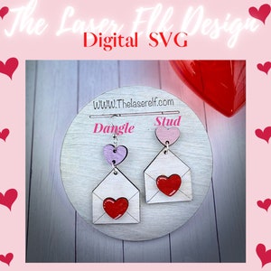 Liebe Gram baumeln oder Stud Valentines Ohrring SVG Glowforge Laser SVG Datei