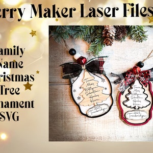 Family Name Christmas Tree Ornament SVG Laser File