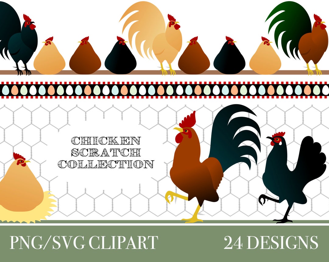 Chicken Scratch Collection: Hen, Rooster, and Chicks Digital Clipart ...