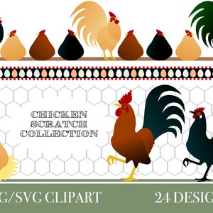 Collection Chicken Scratch: Hen, Rooster et Chicks Digital Clipart SVG et PNG Designs