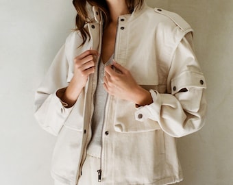 Gia Utility Jacket - Oversized Vest With Detachable Arms Jacket