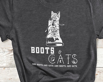 Cute Cat shirt, Boots and Cats, Goth girl, sarcastic t-shirt, funny tees, kitty, shoes, aunt, college, hipster, Vintage Graphic, women, men