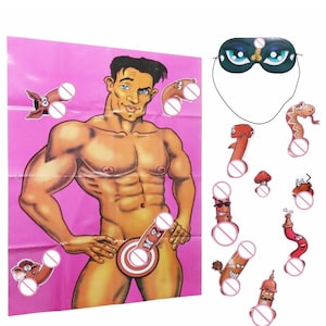 Pin the Hunk Hen Night Party Game - 12 Player Drinking Party Game: Pin the Junk Willy Straws Hen do Bridal Shower Party Gift Funny