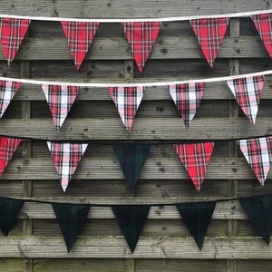 FABRIC BUNTING. Clearance, 10ft/20ft/40ft/120ft.Bright garland decorate Scottish Scotland Mixed tartan Christmas burns night Hogmanay