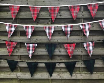 FABRIC BUNTING. Clearance, 10ft/20ft/40ft/120ft.Bright garland decorate Scottish Scotland Mixed tartan Christmas burns night Hogmanay