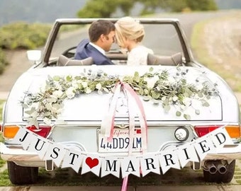 Recién casados Bunting Banner Garland decoración de la boda decoración encaje rústico