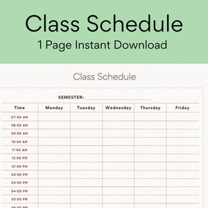 Printable Class Schedule
