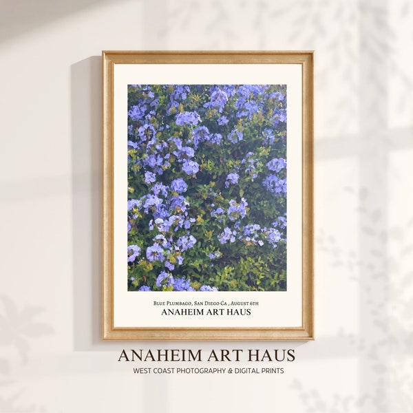 Blue Plumbago  Flowers Art Print | Printable Botanical Wall Art | Cottagecore Home Decor | French Garden Cottage Art | English Countryside