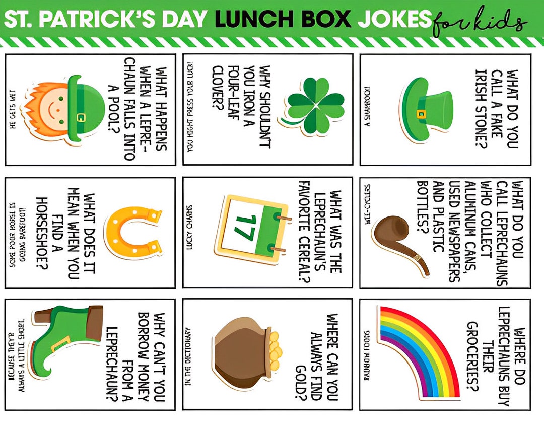 St. Patricks Day Printable Lunch Box Jokes, Lunch Box Joke Cards, Kids ...