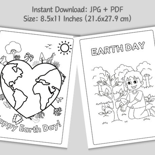 Earth Day Coloring Pages Bundle, Printable Activity Set, Happy Earth Day Coloring Sheets, Preschool Fun Instant Download