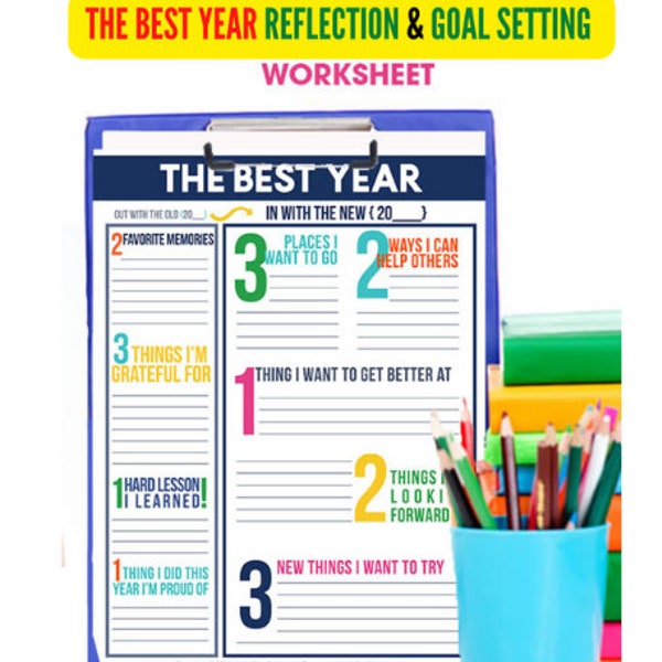 Printable Reflection & Goal Setting Worksheet | Yearly Self-Reflection Sheet | Personal Development Planner | Instant Download |Goal Tracker