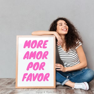 More Amor Por Favor Print, Modern Colorful Eclectic Pink Wall Art, Spanish Pink Poster, Love Quote, Digital Download