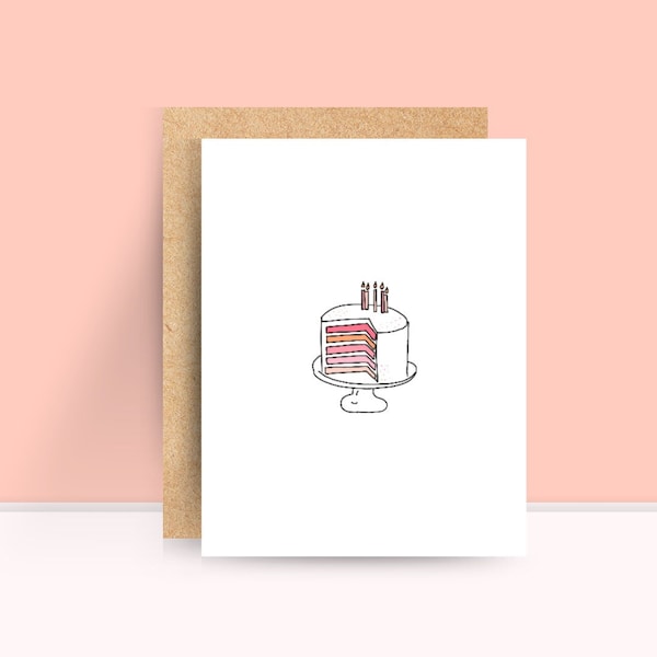 Birthday Cake Happy Birthday Card, Pink and Orange Bday Card, Elegant Birthday Card, Girly Birthday, Cute Birthday Card, Birthday Card Pack