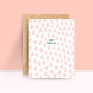 Pink Star Pattern Birthday Card: Hand-Drawn Linen Card