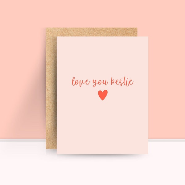 Galentine's Day Card, love you bestie, gal pal greeting card, card for best friend, pink galentines day, cute card for best friend