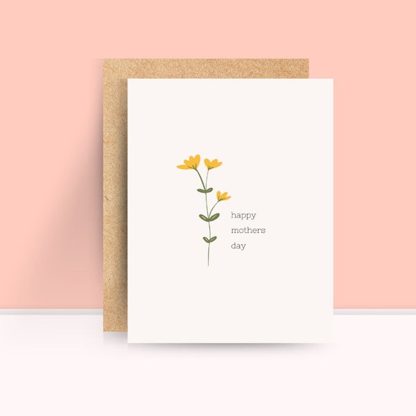 Yellow Mother's Day Card, Yellow Tulip Card, Simple Card for Mom, for Aunt, for Grandma, Dainty Card, Flower Card