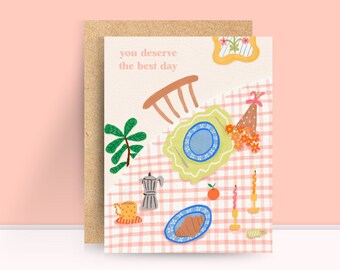 Handmade Mother's Day Card: Pink Kitchen Table Doodle Design