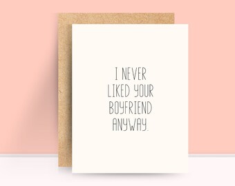 I never liked your boyfriend anyway, break up card, anti-valentines day, card for best friend, funny breakup card