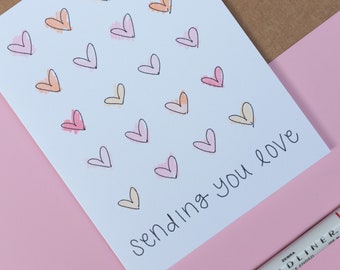Sending You Love Card, Heart Greeting Card, Miss You Card, Thoughtful Card for Friend, A Card Just Because