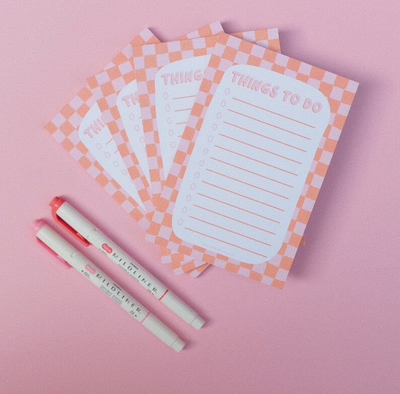 Checkered Notepad, Orange and Pink Checkered Stationery, Things to do List, Trendy To Do List, Girly Stationery, Summery Notepad image 2