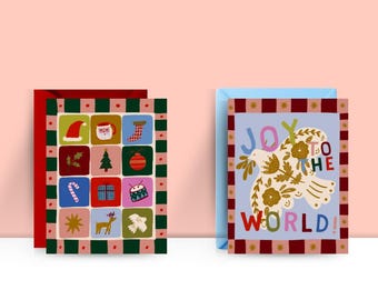 Joy to the World Holiday Greeting Card, Christmas Icons Colorful Festive Card A6