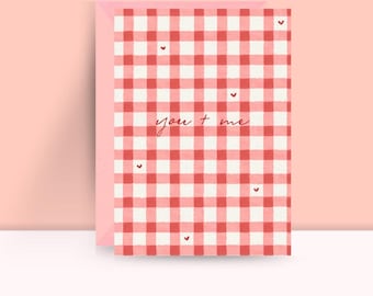 Gingham Valentine's Day Card: You + Me Anniversary Card