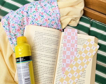 Gingham Floral Bookmark Set: Pink & Yellow Double Sided