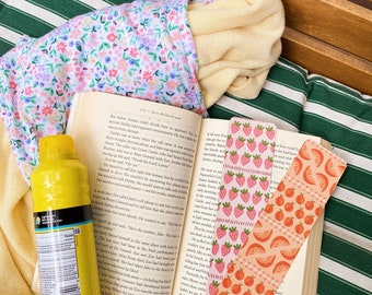 Fruity Striped Bookmark Set: Strawberry & Orange Double Sided