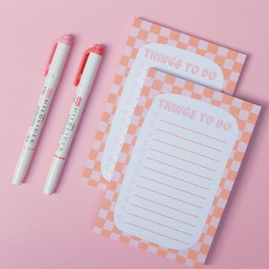 Checkered Notepad, Orange and Pink Checkered Stationery, Things to do List, Trendy To Do List, Girly Stationery, Summery Notepad image 1