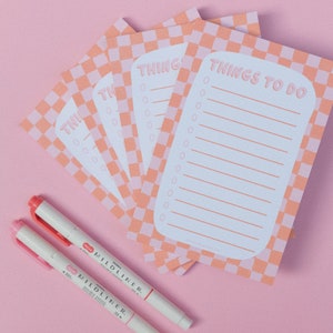 Checkered Notepad, Orange and Pink Checkered Stationery, Things to do List, Trendy To Do List, Girly Stationery, Summery Notepad image 4