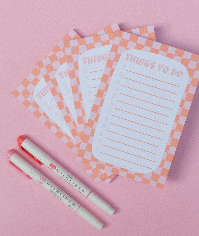 Checkered Notepad, Orange and Pink Checkered Stationery, Things to do List, Trendy To Do List, Girly Stationery, Summery Notepad image 4