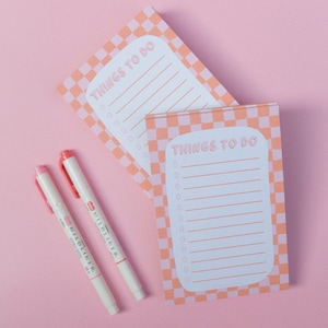 Checkered Notepad, Orange and Pink Checkered Stationery, Things to do List, Trendy To Do List, Girly Stationery, Summery Notepad image 3