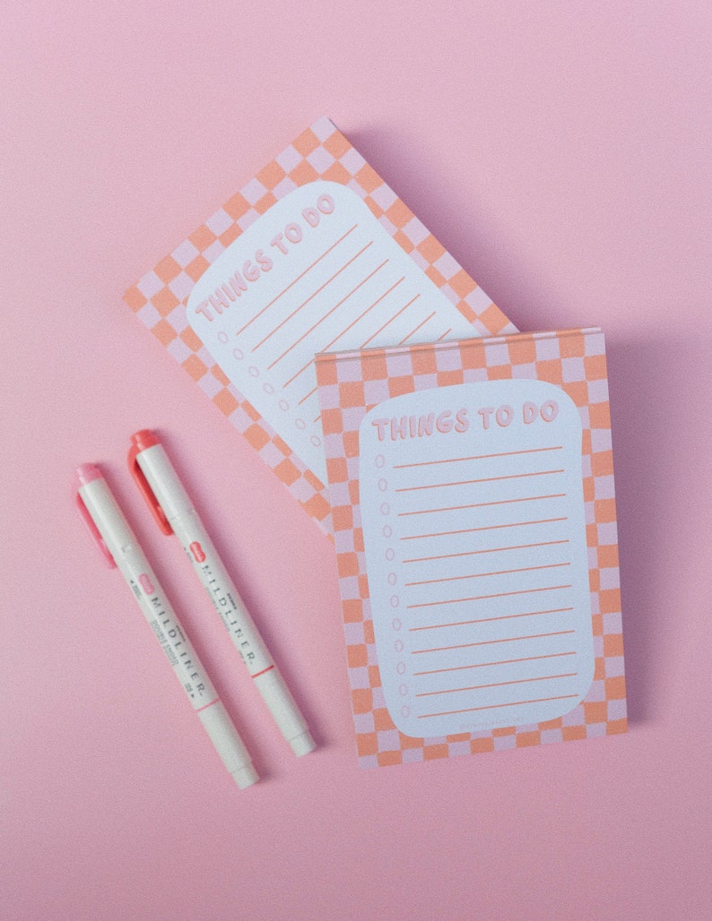Checkered Notepad, Orange and Pink Checkered Stationery, Things to do List, Trendy To Do List, Girly Stationery, Summery Notepad image 3
