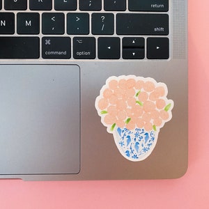 Blue China Vase Sticker, Roses in Vase Decal, Watercolor Roses Sticker, Valentine Sticker, Sticker for hydro flask, laptop, stanley image 2