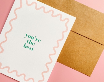 You're the best card, Squiggle Card, Trendy Thank You Card, Simple Thank You Card, Single Card with Kraft Envelope
