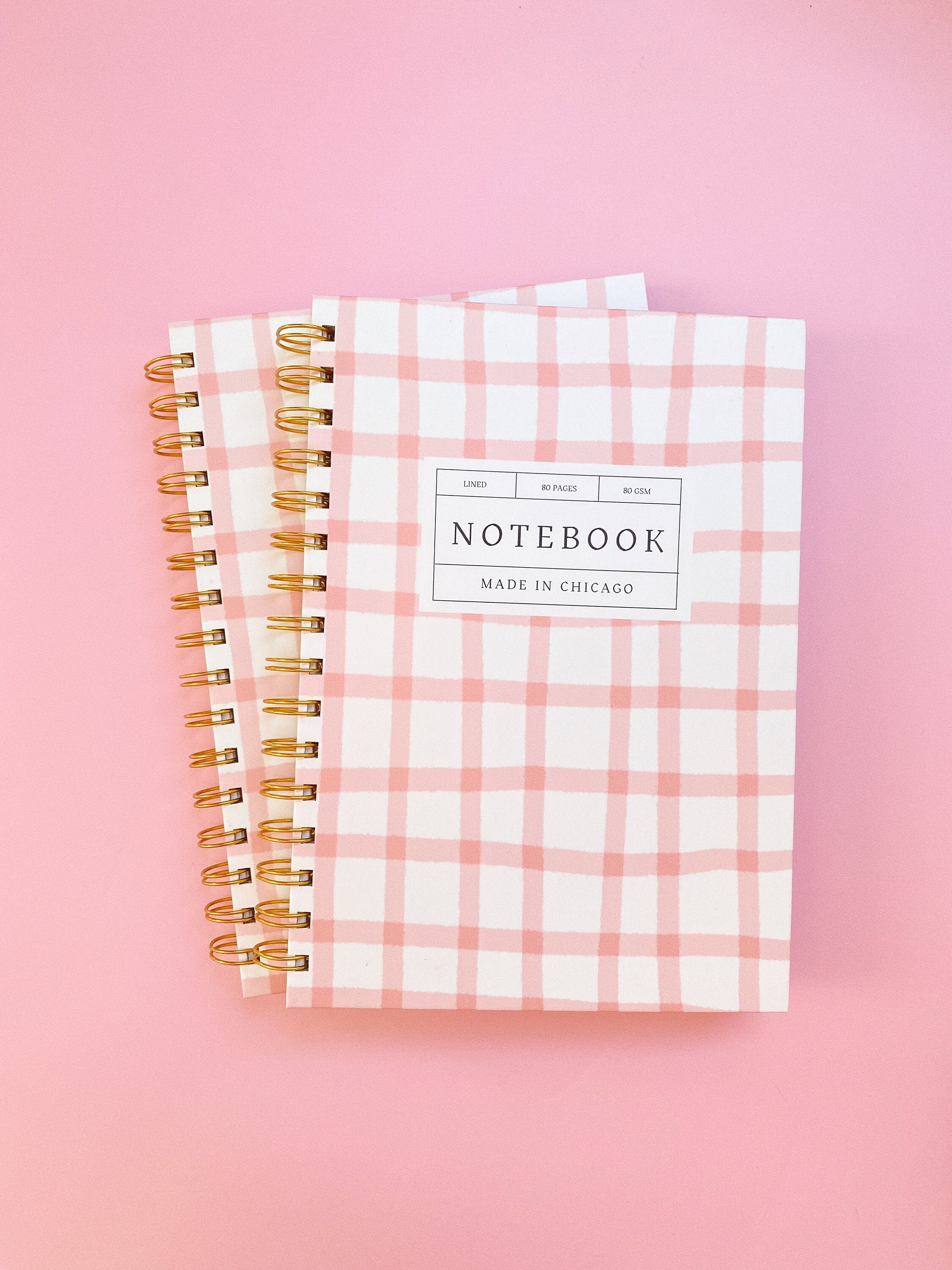 Pink Gingham Single Pen Holder for Notebook, Planner Pen Holder