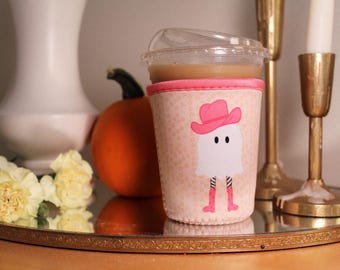 Ghost Cowgirl Iced Coffee Sleeve: Halloween Fall Drink Cover