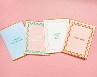Pastel Greeting Card Set, Squiggle Design, Hand-Drawn, Pack of 8