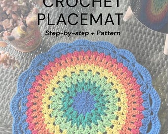 Crochet Placemat Boho PDF Pattern – Round Colorful Table Mat