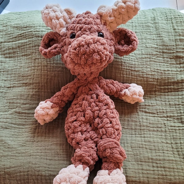 Moose Snuggler - Unstuffed Body - Unique Newborn Keepsake- Moose Lovey- Handmade Crochet  Lovey - Soft and Cuddly Baby Blanket Toy- 3 Sizes
