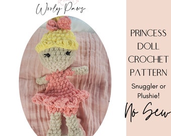 Doll Crochet Pattern- Piper Lovey Doll - No Sew Crochet Pattern- Snuggler Ballet Fairy Princess