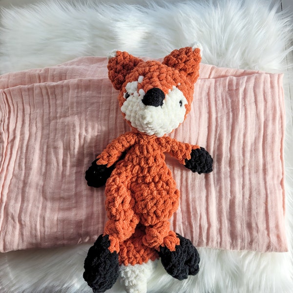 Fox Snuggler - Unstuffed Body - Unique Newborn Keepsake- Fox Lovey- Handmade Crochet  Lovey - Soft and Cuddly Baby Blanket Toy- 3 Sizes