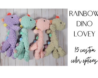 Dinosaur Lovey: 3 Sizes! Gender Neutral Baby Gift, Handmade Baby Shower, Rainbow Baby Present, Crochet Newborn Toy, Boho Nursery Snuggler