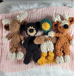 Woodland Nursery Lovey Snuggler - Stuffed Animal - Security Blanket - Baby Deer - Mallard - Moose- Bear