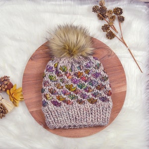 Lotus Flower Beanie, Knit Hat, Merino Wool Beanie, Merino Wool Toque, Luxury Knit Hat, READY TO SHIP